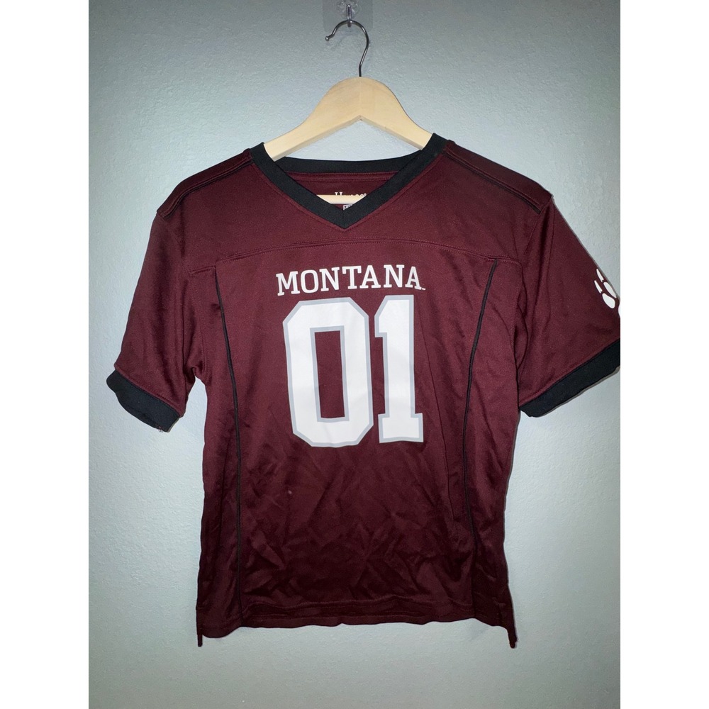 Hanes Montana Grizzlies Youth Football‎ Jersey Maroon Black Size Large 10/12 01